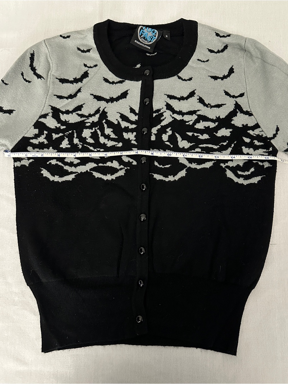 Too Fast Black and Grey Long-Sleeve Bat Motif Cardigan - Picture 10 of 10